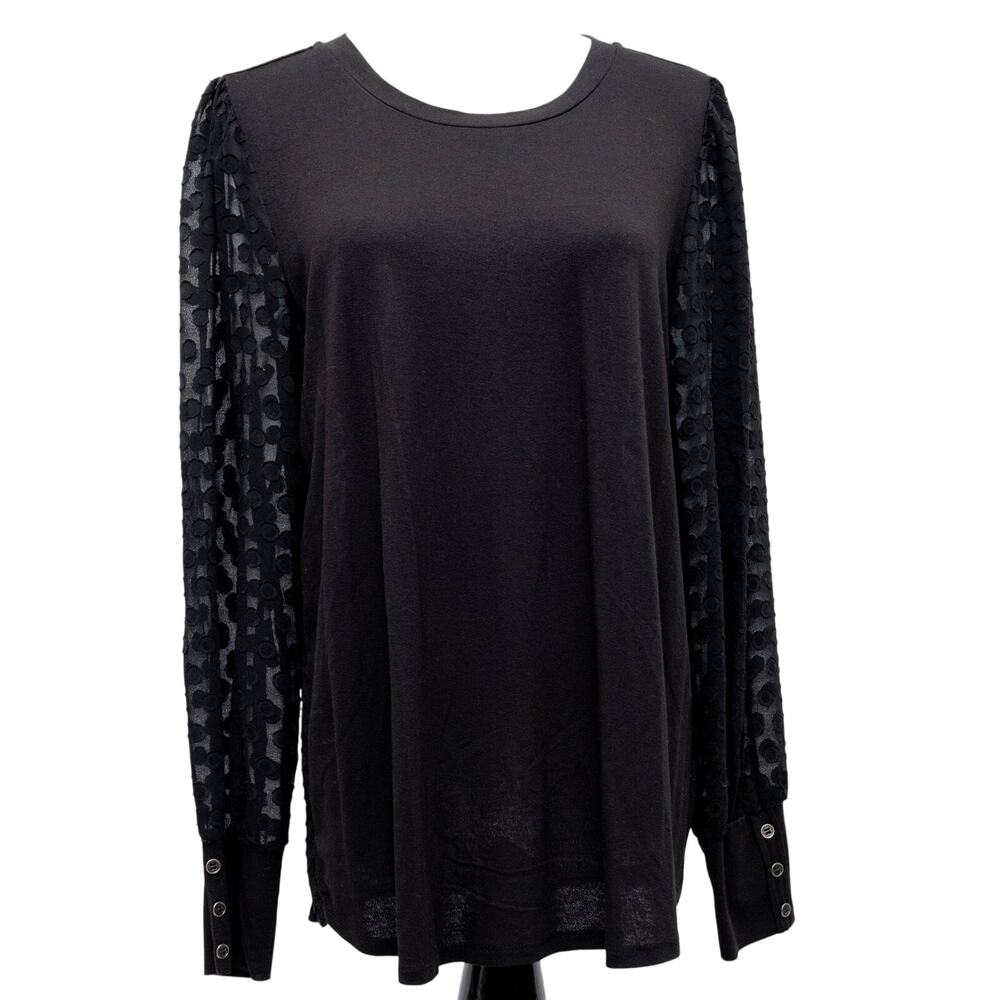 New Skies Are Blue Black Long Sleeve Sheer Polka Dot T-Shirt Size Large